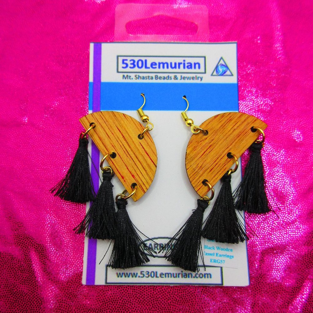 Black Tassel Wood Earrings
